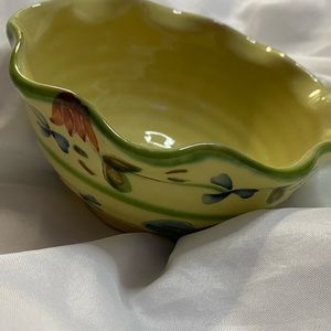 Floral + Baby Yellow Dessert Bowl “Guirlandes Bleues Antique” (Thrifted)